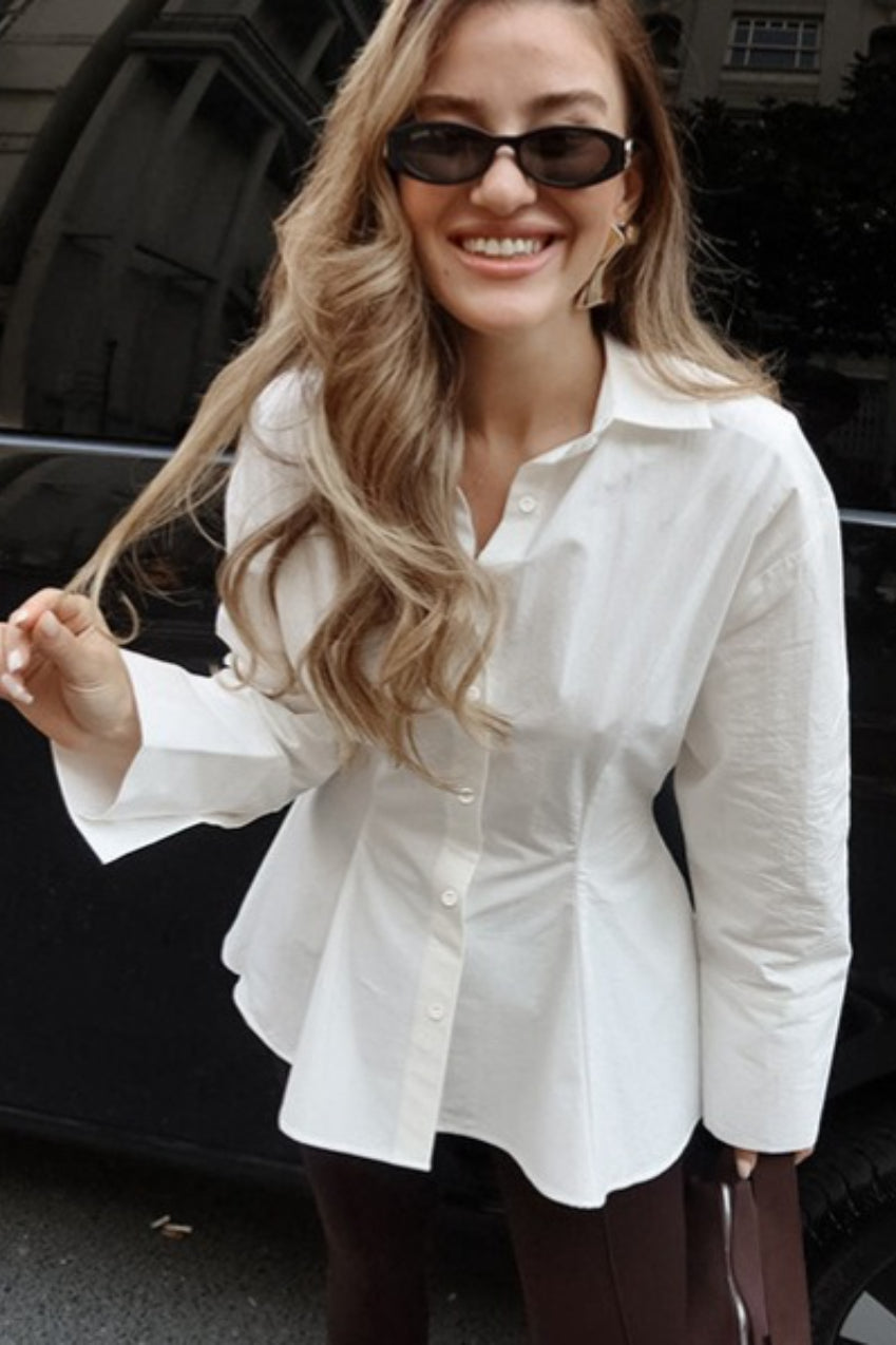 Pintuck Waist Collared Blouse