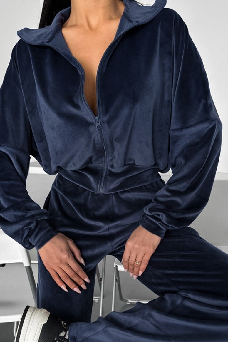 Stand Collar Knit Sweatsuit Activewear Set