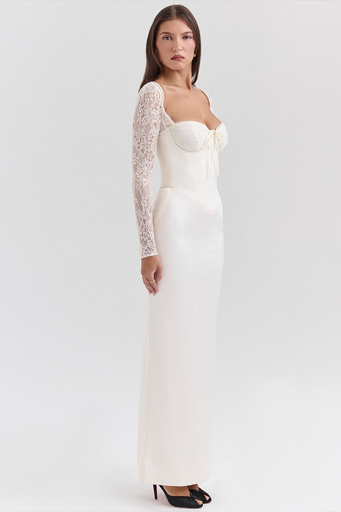 Backless Lace Satin Dress