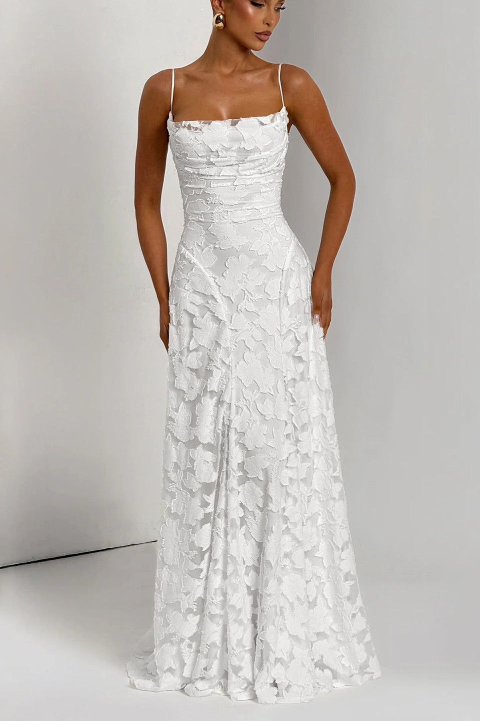 Jacquard Cami Backless Maxi Lace Dress - View 4