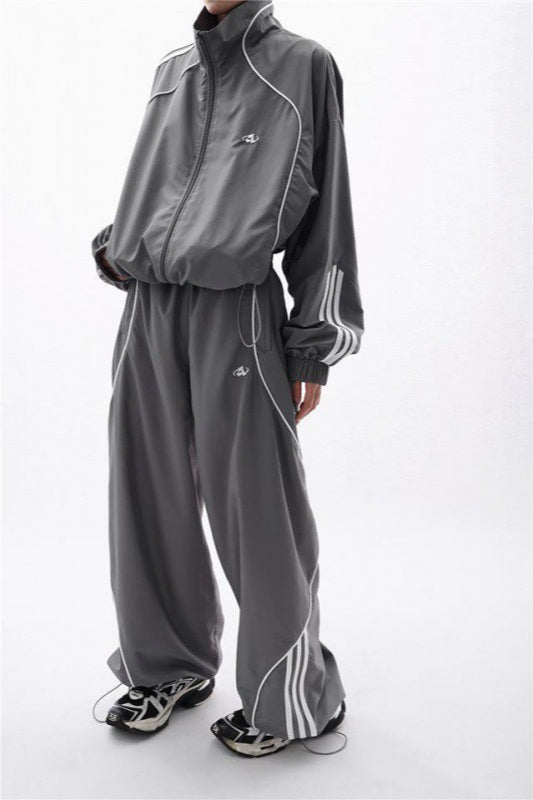 Loose Fit Cargo Jacket Wide Leg Pants Activewear Set