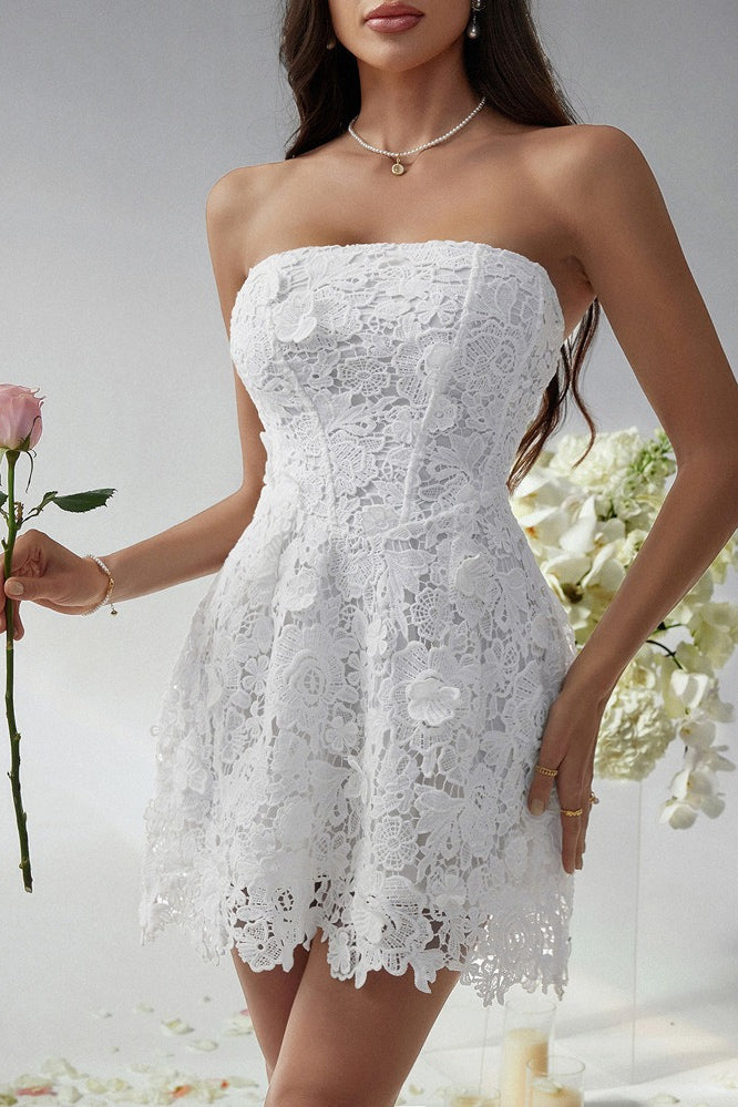 Lace Strapless Corset Bustier 3D Floral Cocktail Mini Dress - View 3