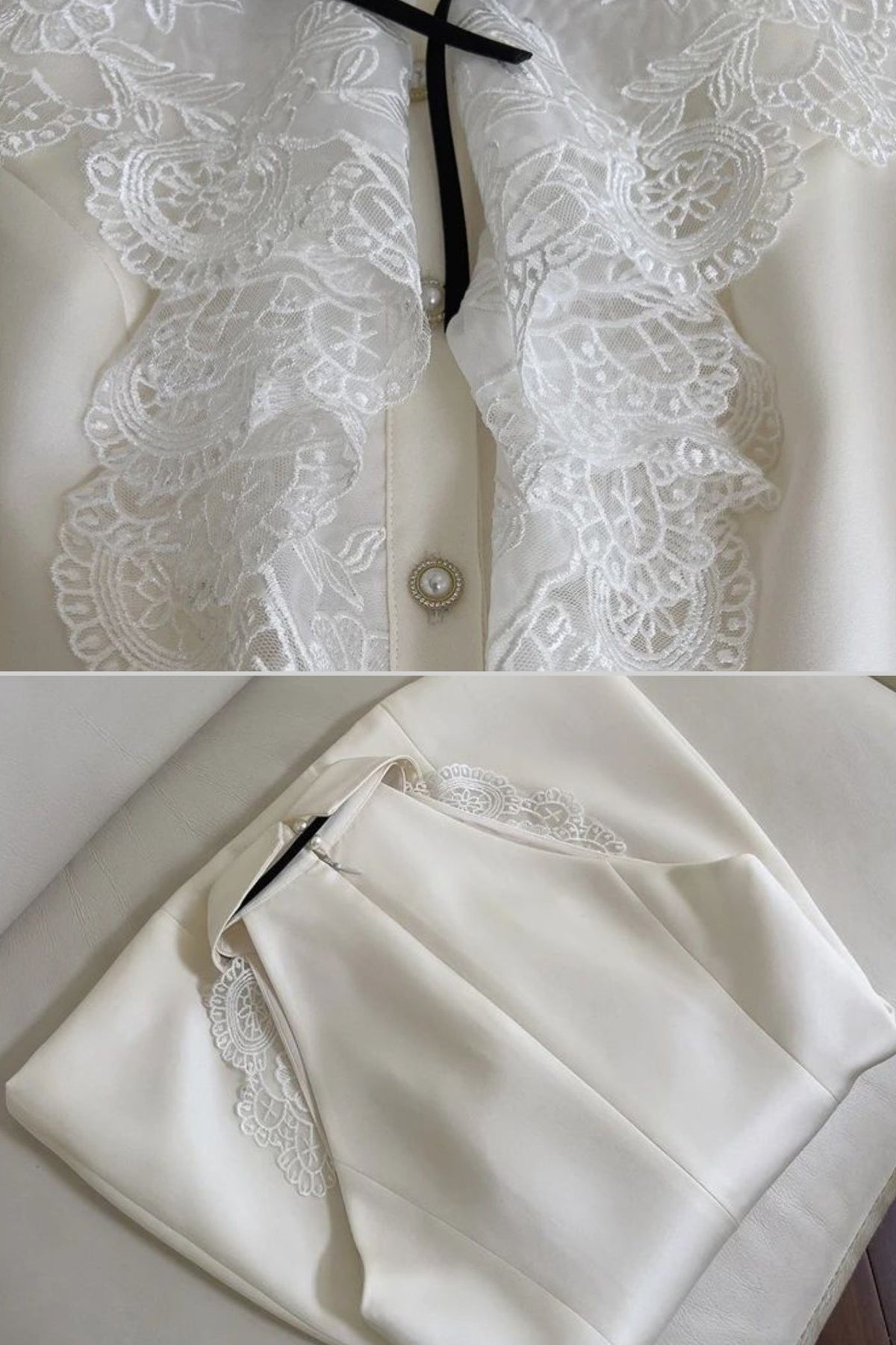Sleeveless A-Line Mini Dress With Lace Bib Detail – Ivoire - View 3