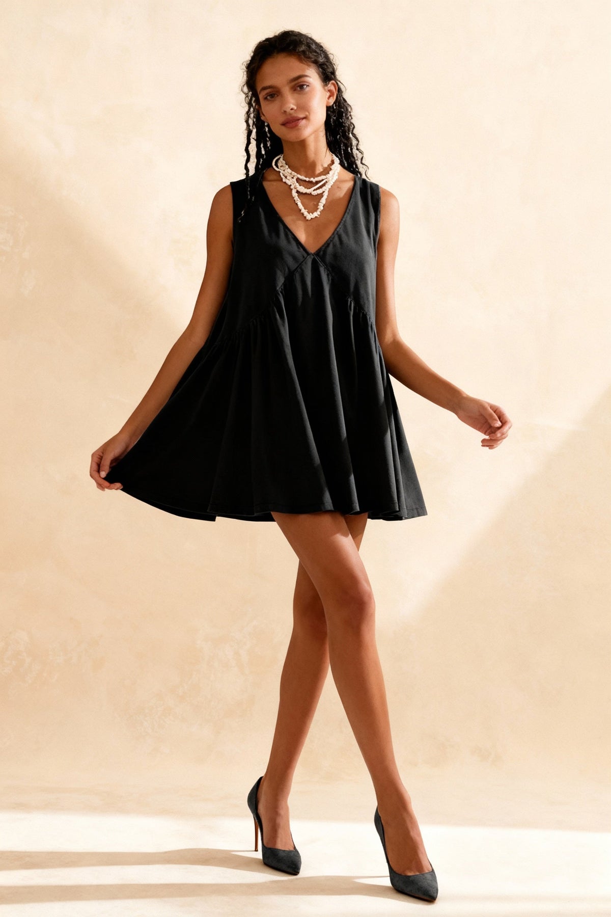 Deep V Wide Strap Mini Tank Dress
