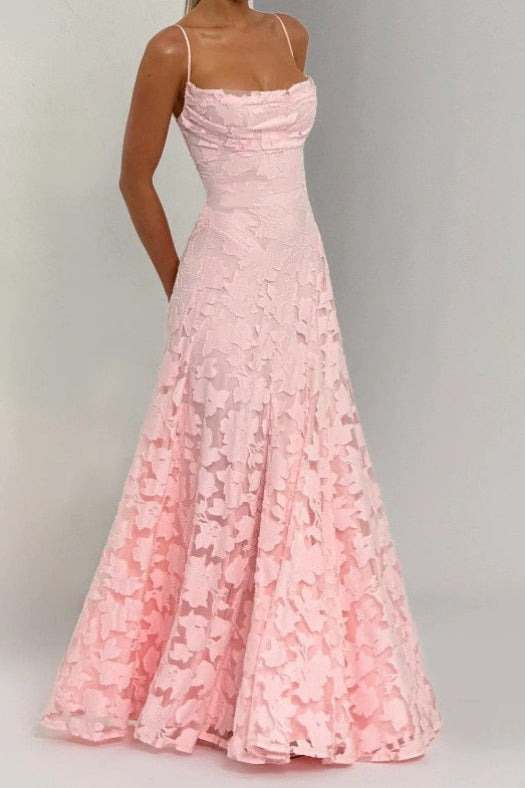 Spaghetti Strap Floral Lace Fit and Flare Maxi Dress 2