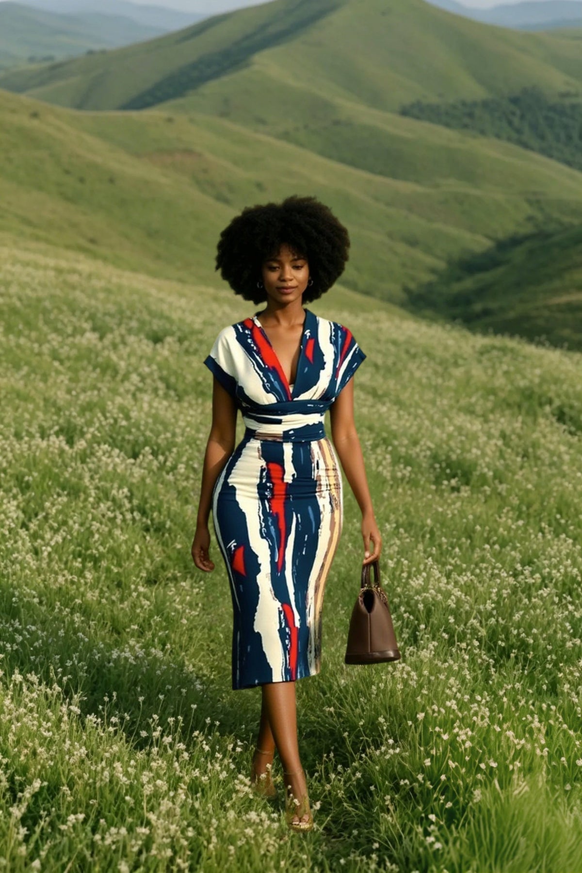 V Neck Sleeveless Wrap Dress Plaid Midi Dress