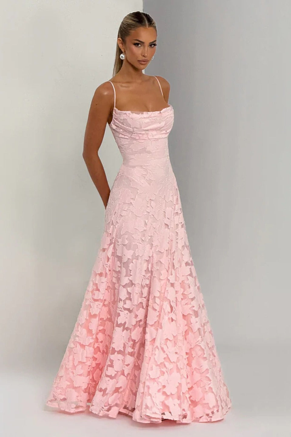 Jacquard Cami Backless Maxi Lace Dress - View 10