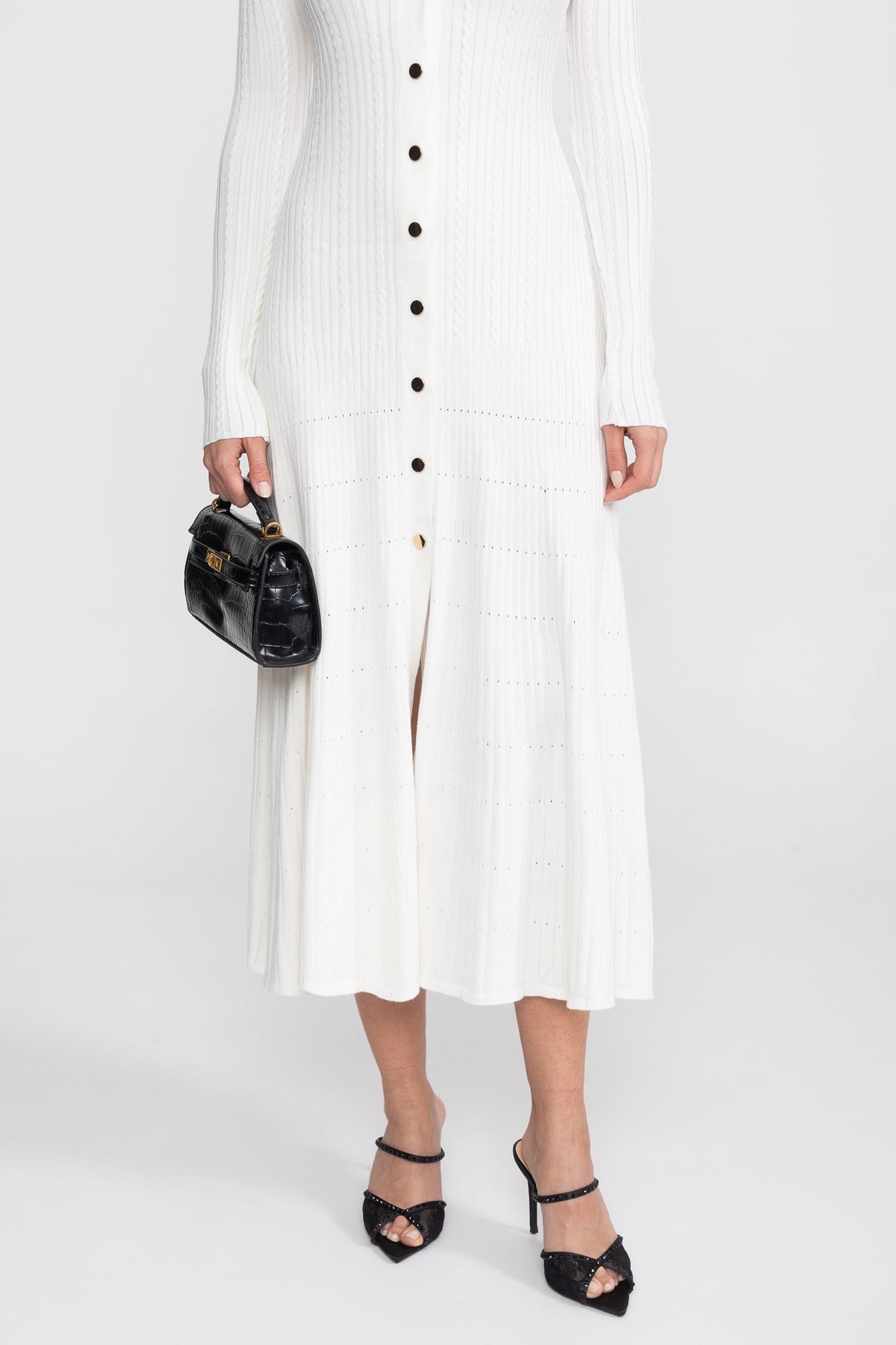 Long Sleeve Knit Midi Dress - White - View 8