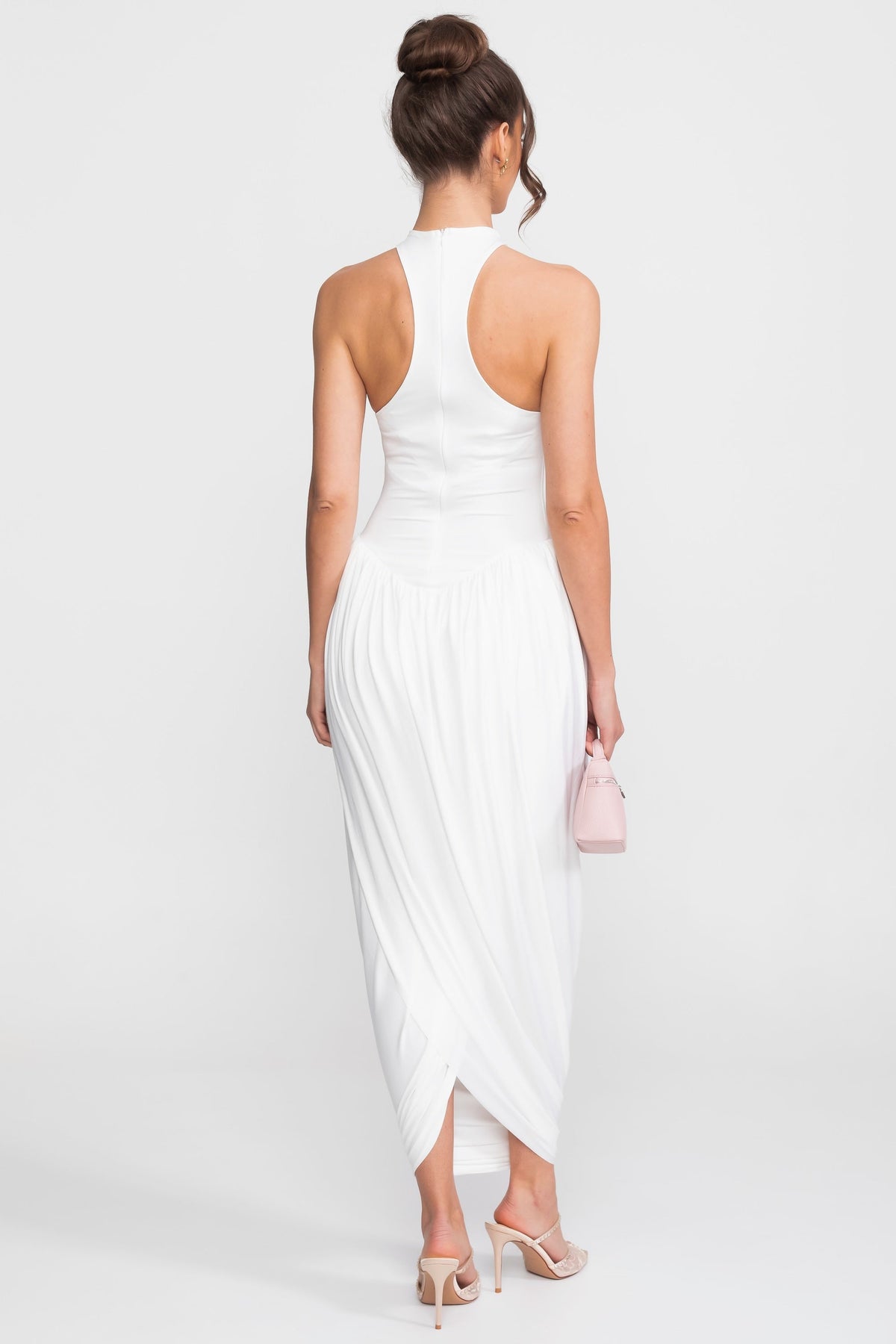 Halter-Neck Maxi Dress With Gathered Balloon Skirt - White - View 6