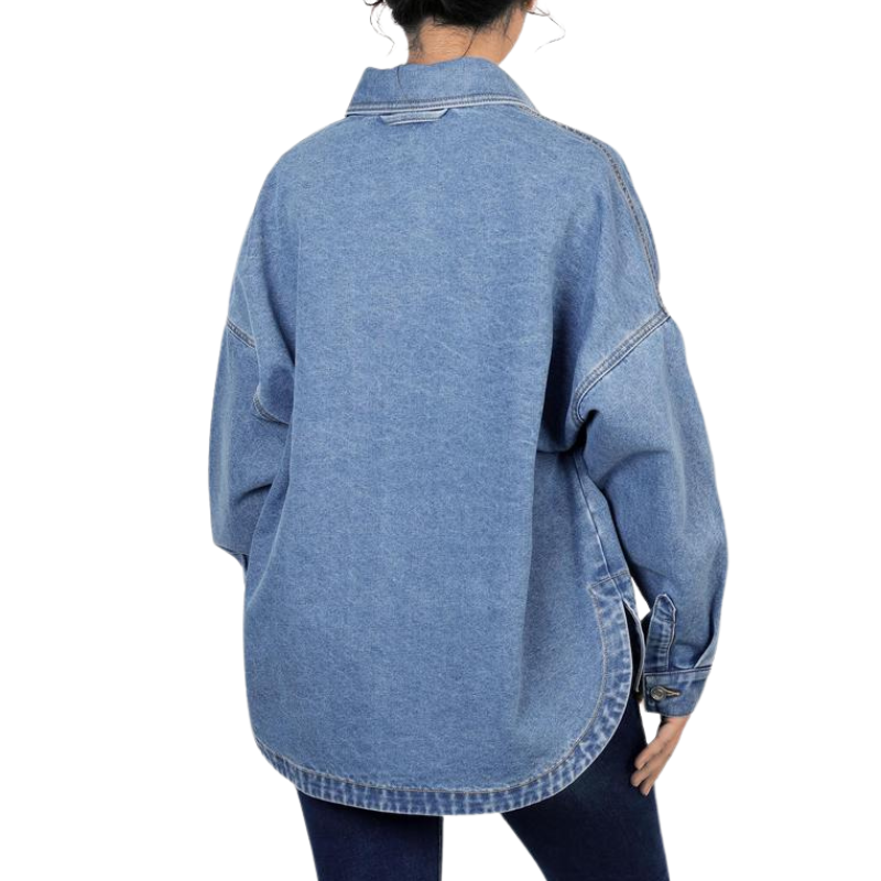 Button Front Chest Pocket Oversized Denim Jacket 8