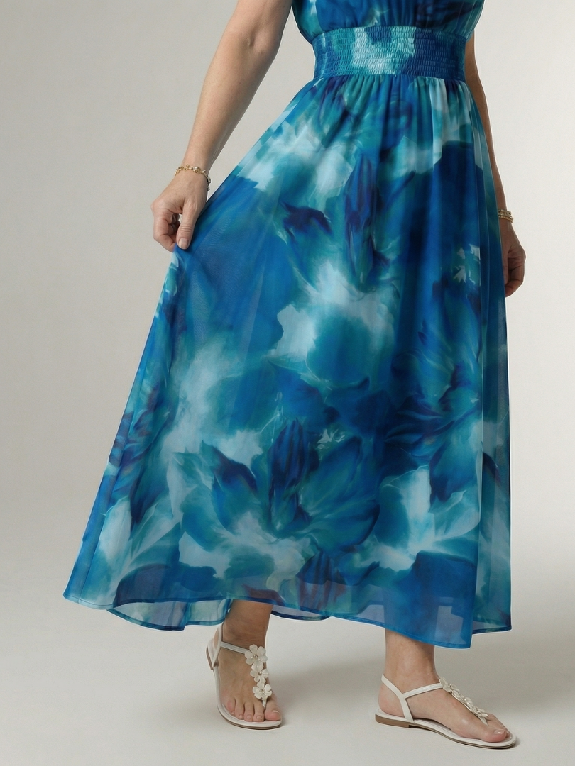 Tie Dye Halter Neck Smocked Waist Maxi Dress 7