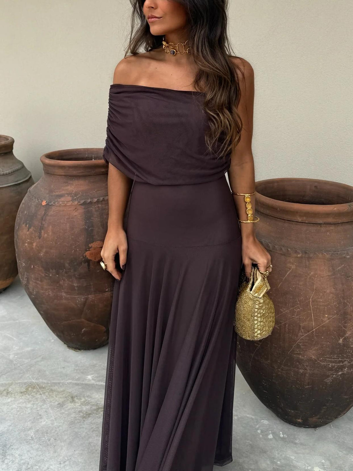 Toledo One Shoulder Mesh Maxi Dress - View 8