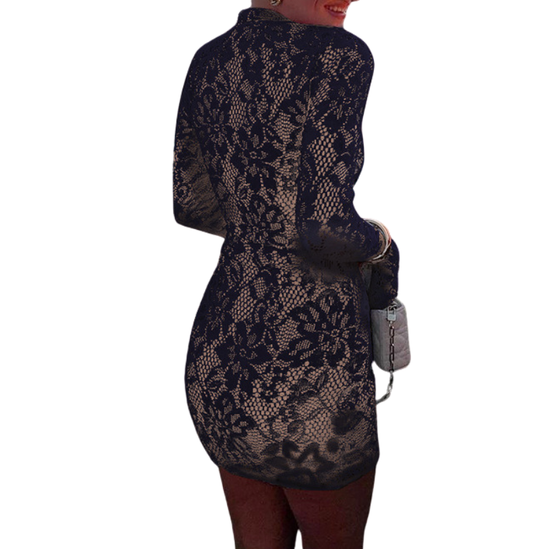 Lace Mock Neck Keyhole Cut Out Long Sleeve Bodycon Mini Dress 8