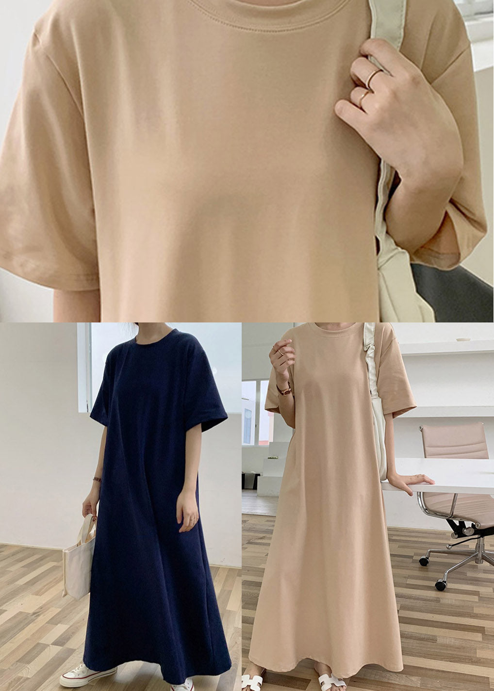 Solid Crew Neck Short Sleeve Oversized Relaxed Maxi T-Shirt Dress - View 5