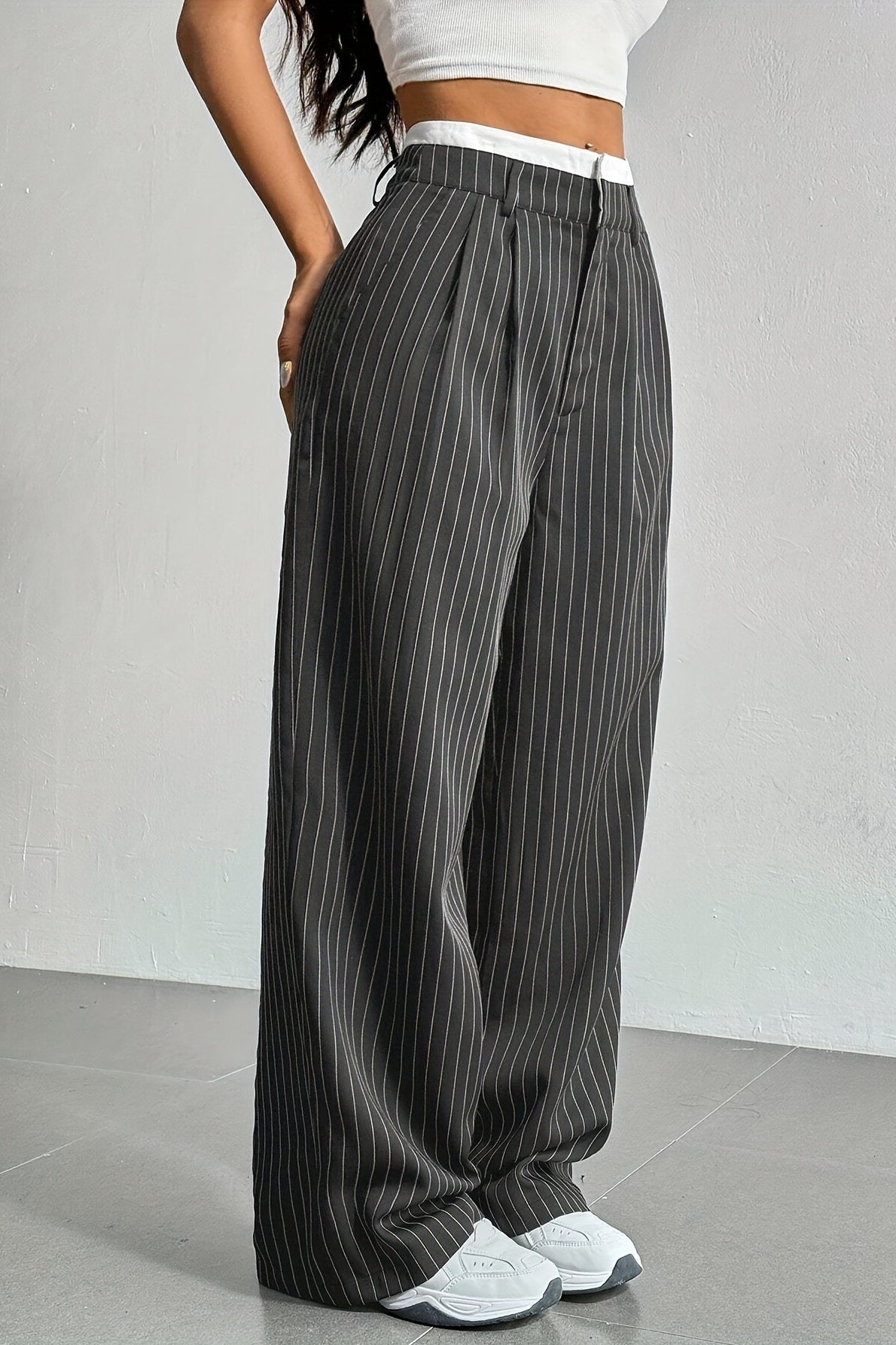 Patchwork Stripe High Waist Straight Pants