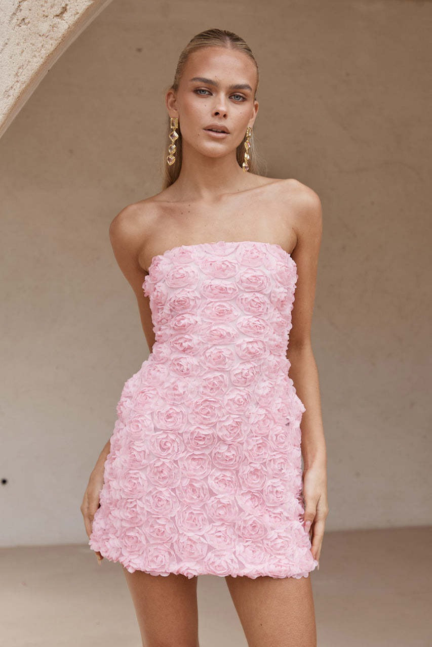 3D Floral Strapless Bodycon Mini Party Dress - View 6