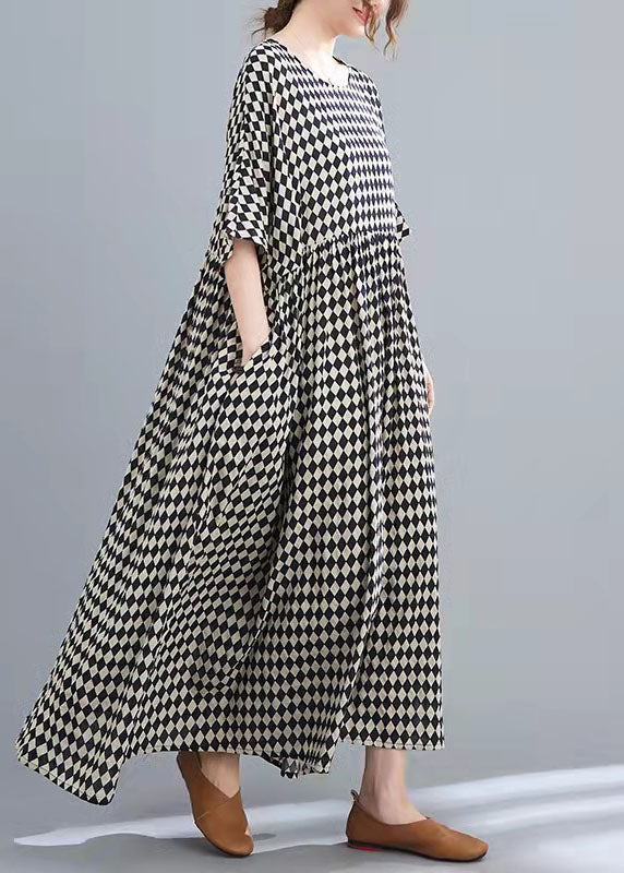 Diamond Print Round Neck Short Sleeve Empire Waist Maxi Dress - View 3