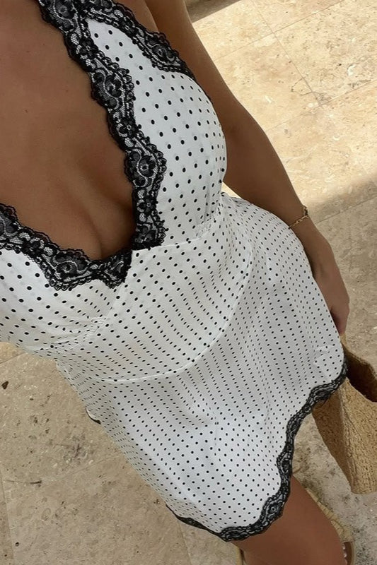 Lace Trim Halter V-Neck Backless Mini Dress - View 2