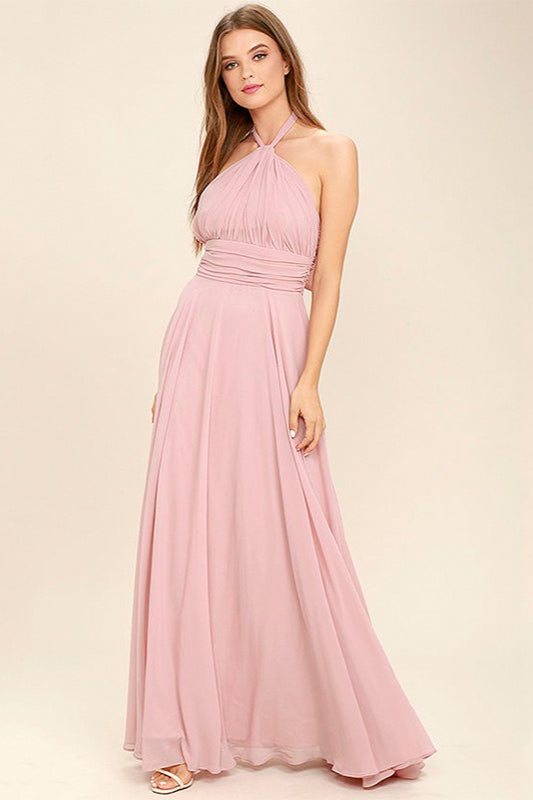 Halter Neck Ruched Chiffon Maxi Gown - View 2