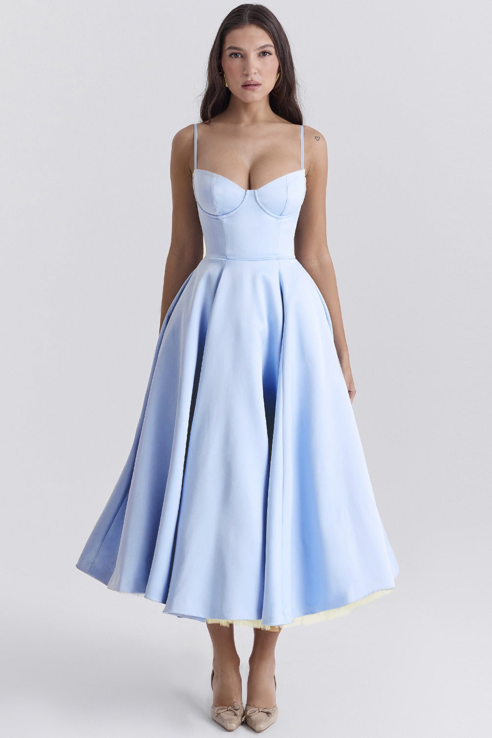 Satin Bustier Sweetheart Spaghetti Strap Midi Party Dress - View 3