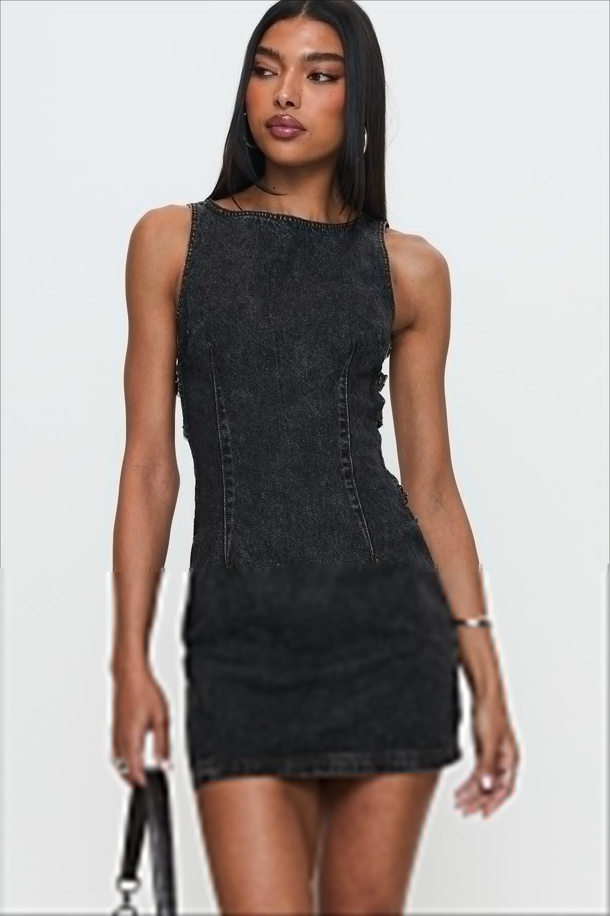 Deconstructed Cutout Denim Fitted Mini Dress