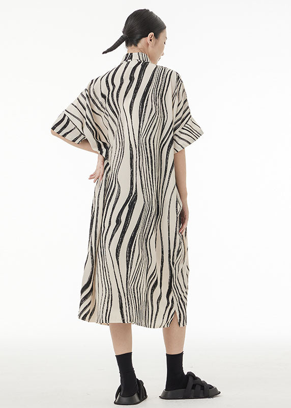 Oversized Button Front Short Sleeve Abstract Stripe Shirt Midi Dress - View 4