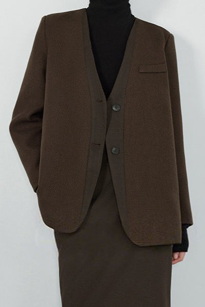 Collarless Button Front Long Sleeve Blazer 2