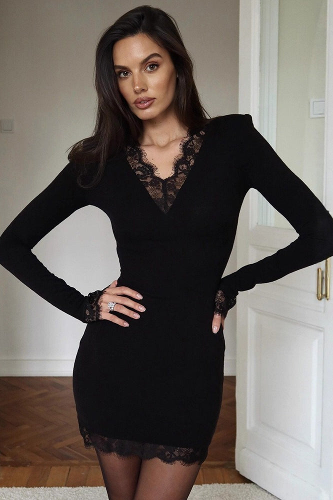 Deep V-Neck Lace Bodycon Dress