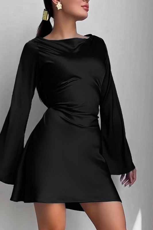 Elegant Satin Waist Tie Slim Bodycon Cocktail Cocktail Dress in Blue - View 3