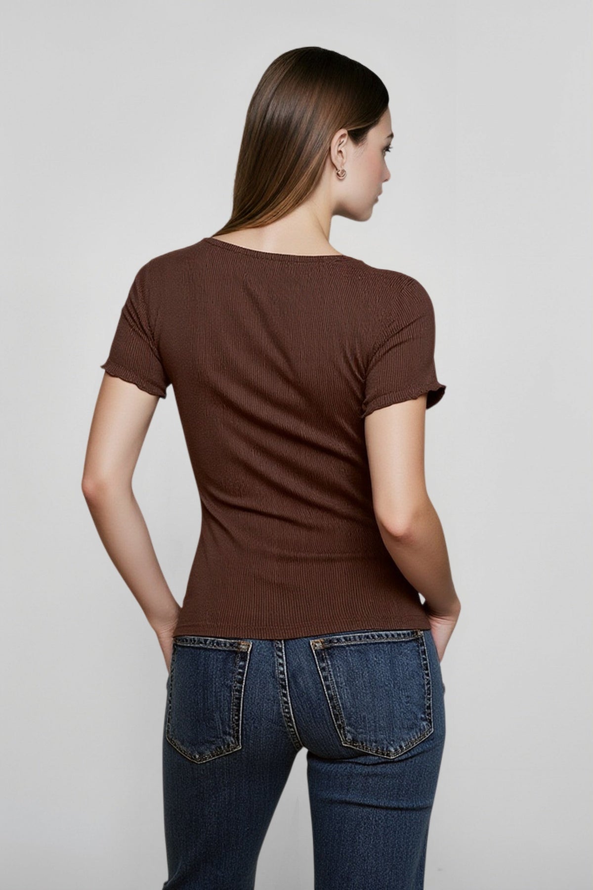 Square Neck Short Sleeve Lace Trim Button Front Crop Top 9