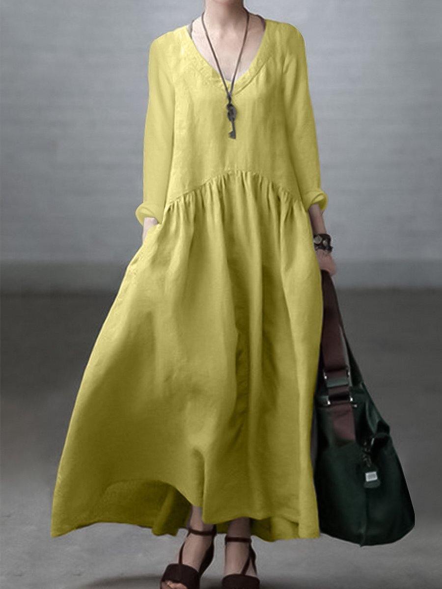 Oversized V-Neck Long Sleeve Relaxed Fit Maxi Dress - View 3