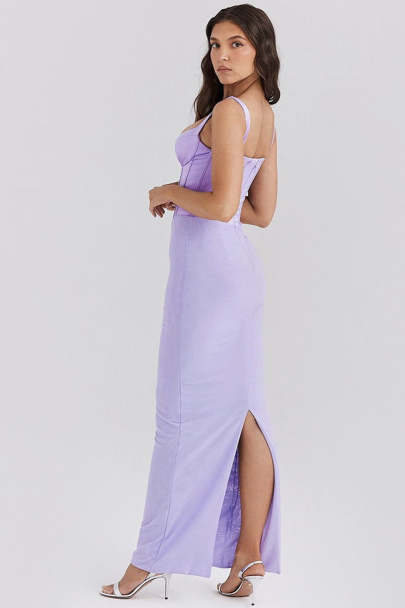 Corset Bodice Wide Strap Sweetheart Neck Column Bodycon Maxi Gown - View 3