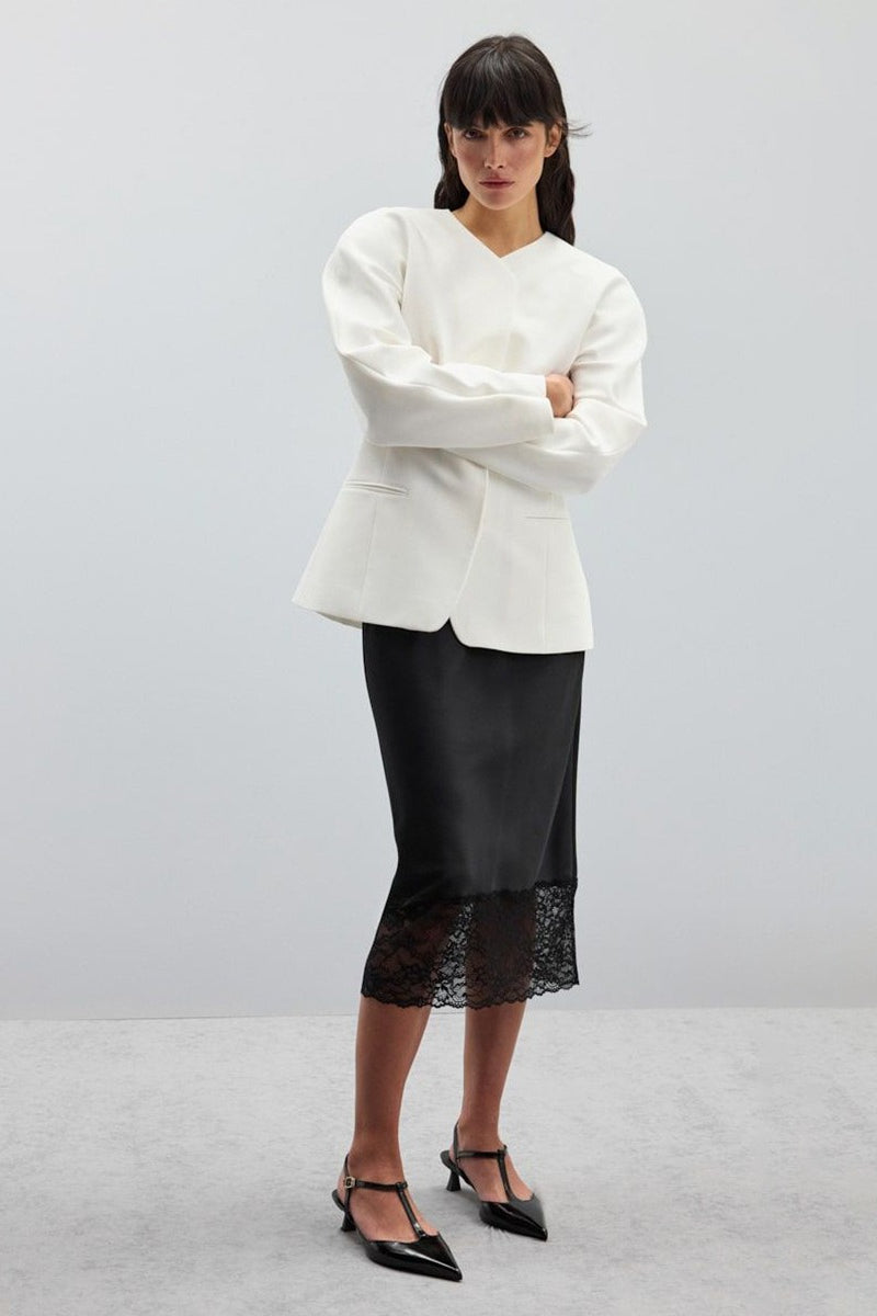 Lace Insert Satin Skirt