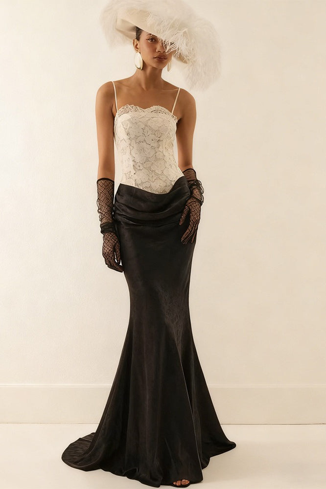 Lace Bustier Spaghetti Strap Satin Mermaid Dress - View 2