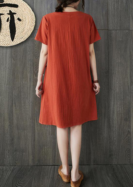 Floral Embroidery Round Neck Short Sleeve Shift Knee Dress - View 4