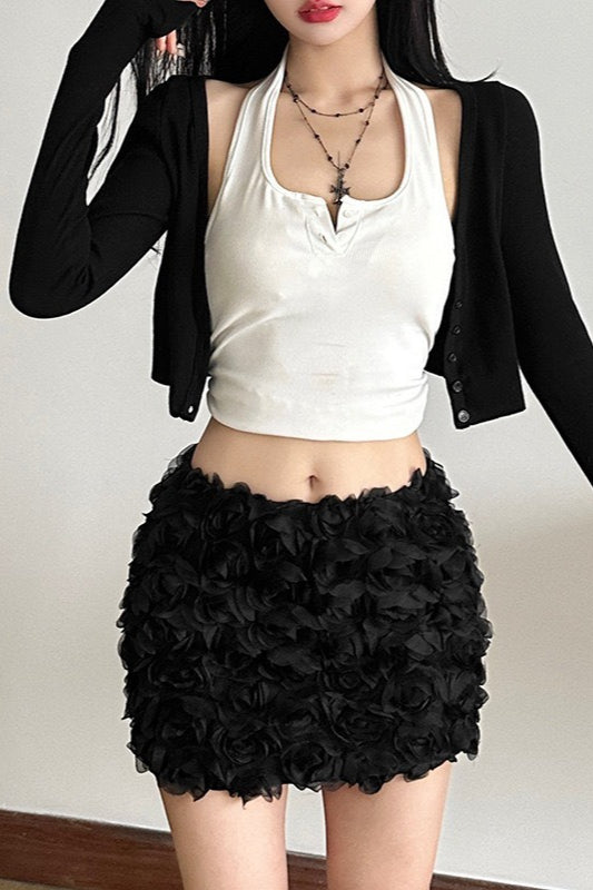 Bodycon Floral Pleated Denim Mini Skort