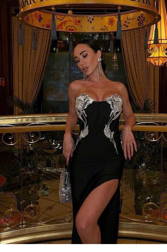 Strapless Rhinestone Bandage Cocktail Dress - View 3