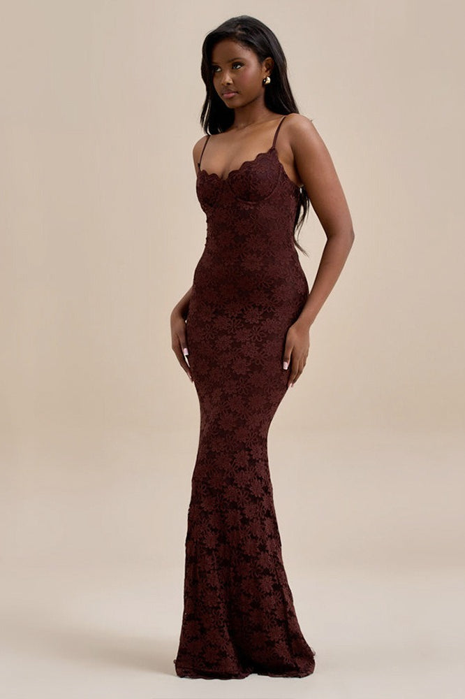 Backless Bodycon Cami Lace Maxi Dress - View 4
