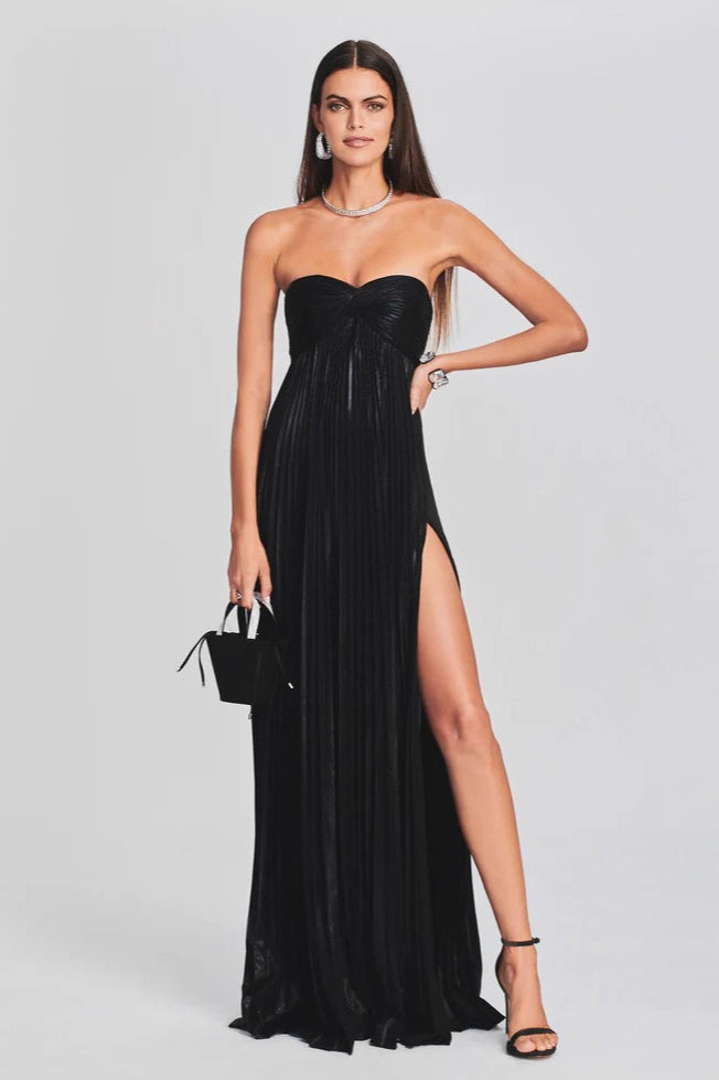 Pleated Strapless Sweetheart Twist Front High Split Maxi Gown - View 7