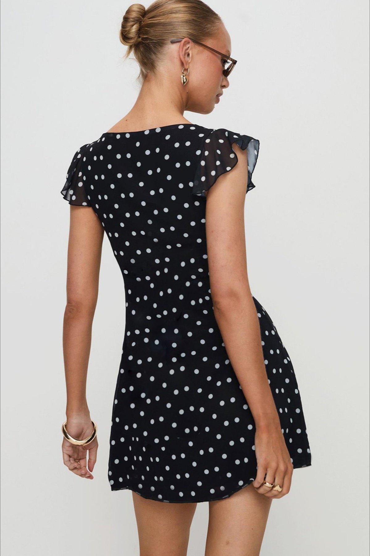 Polka Dot Mesh A-Line Mini Dress - View 3