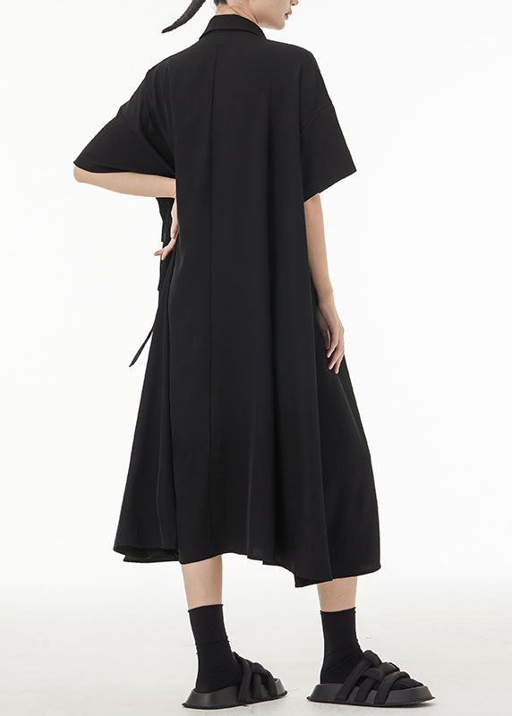 Oversized Button Front Strap Detail Short Sleeve Shirt Midi Dress - View 3