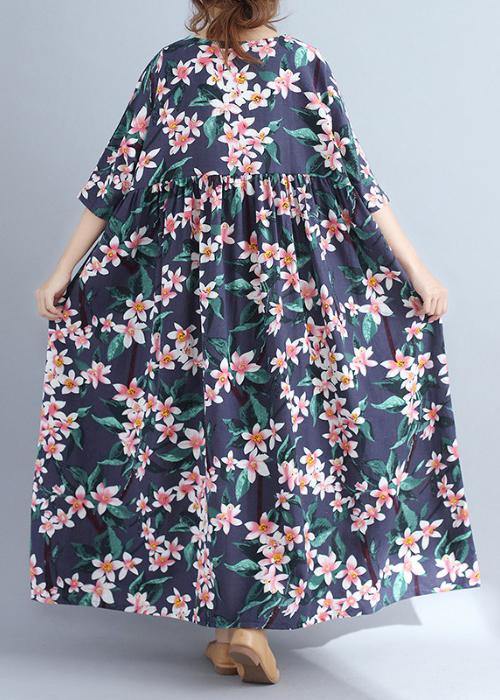Floral Print Round Neck Half Sleeve Empire Waist Oversized Maxi Dress - View 4
