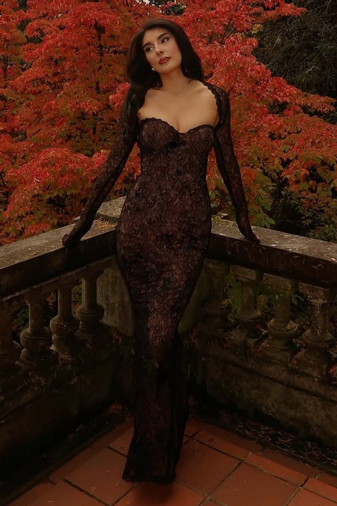 Lace Strapless Corset Bodycon Maxi Dress - View 8