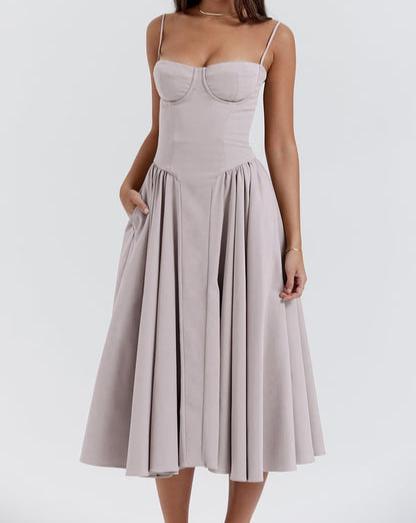 Spaghetti Strap Sweetheart Corset Fit and Flare Midi Dress - View 22