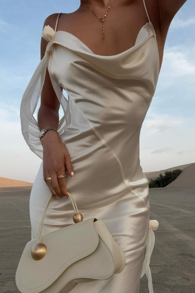 Cami Backless  Maxi Silk Dress in White - View 6