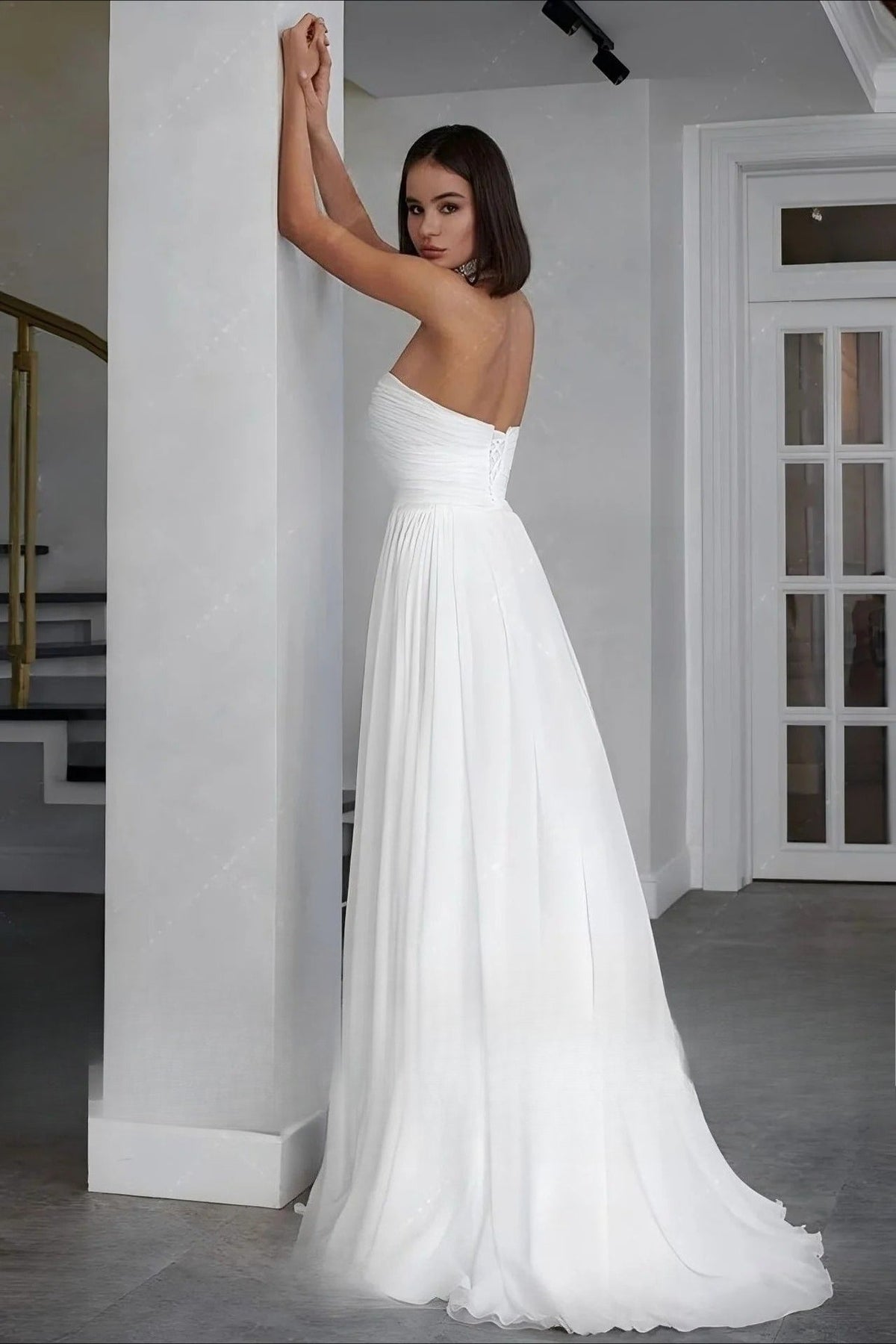 Chiffon Sweetheart Ruched High Split A-Line Prom Dress - View 2