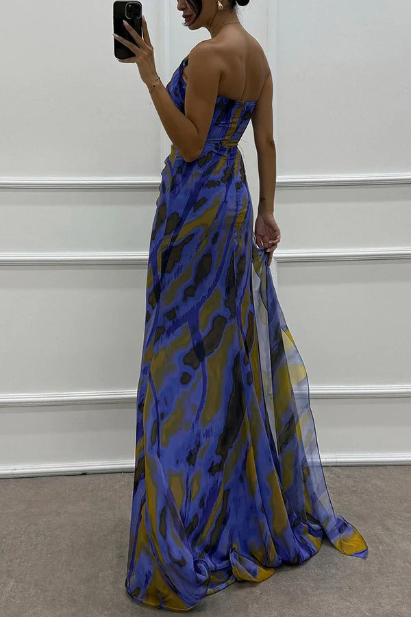 Renee Off Shoulder Watercolor Feather Maxi Dress - View 13