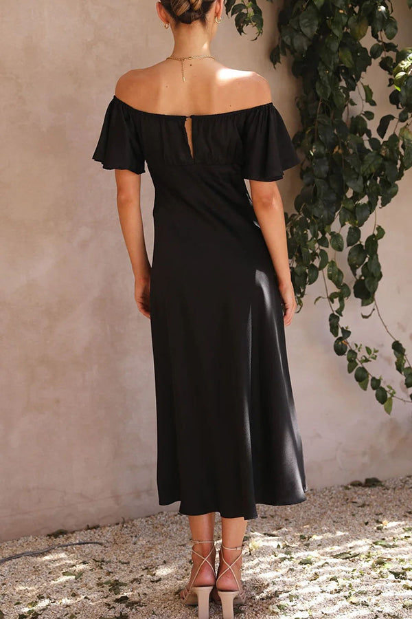 Pure Love Satin Butterfly Sleeve Slit Midi Dress - View 15