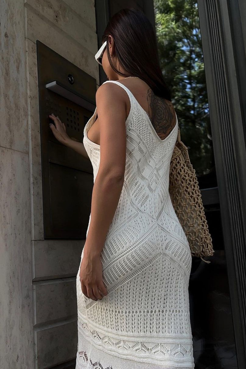Cami U-Neck Crochet  Knit Maxi Sweater Dress - View 3