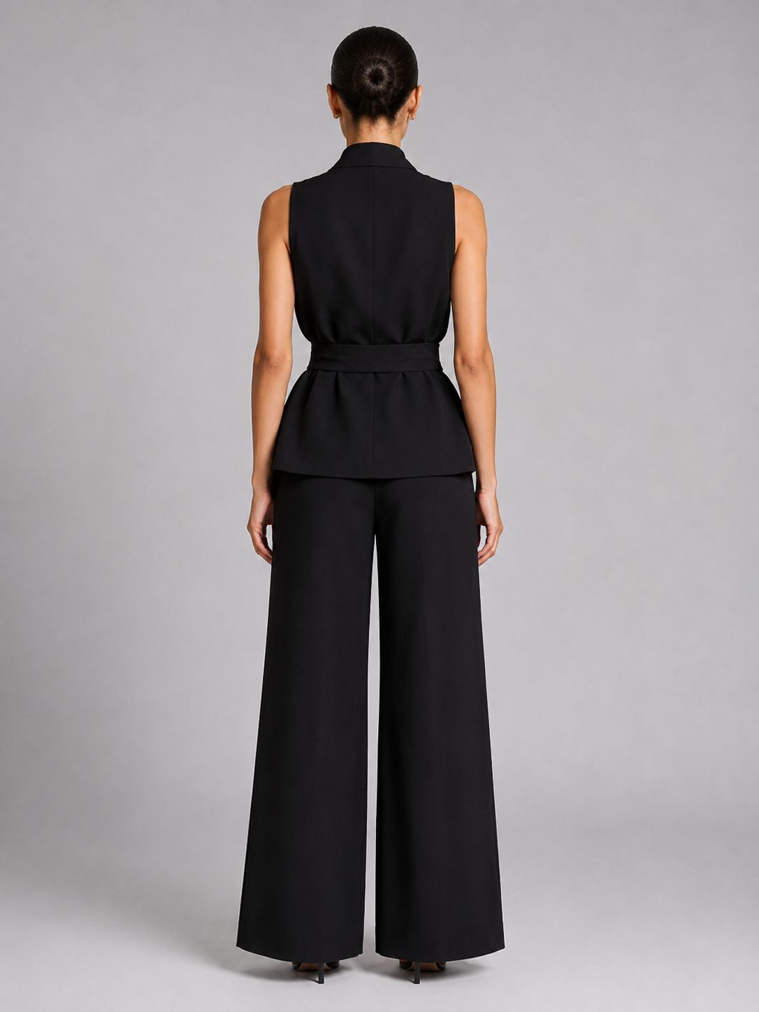 Sleeveless Shawl Collar Wrap Top and Wide Leg Pants Two Piece Set 4